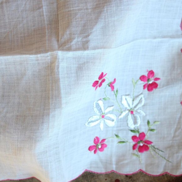 Vintage Christmas Handkerchief, Silver Poinsettia Print Red Trim, Holiday Theme - Picture 5 of 10